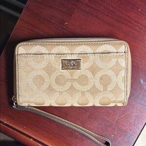 Coach Beige Signature Wristlet